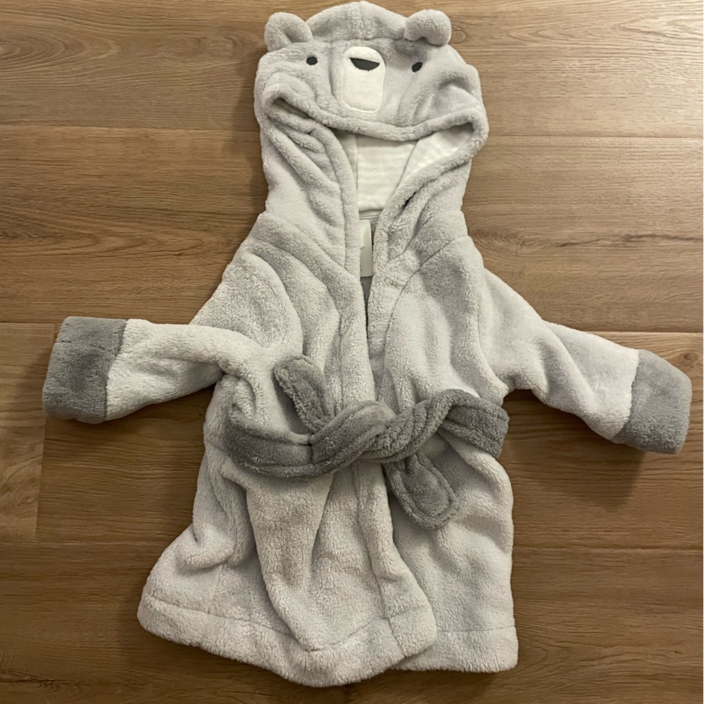 cloud island Gray & White Bear Hooded Kids Robe with Ears